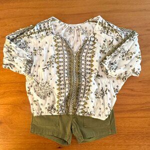 LIVERPOOL Womens Cotton Ruffle Peasant Blouse L